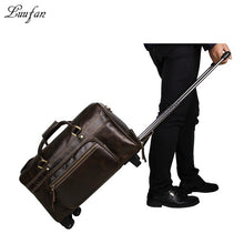 Load image into Gallery viewer, Men's genuine leather trolley case 18" Cow leather business luggage bag Real leather travel bag with wheels Large Travel duffel