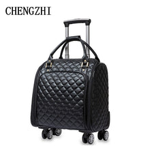 Load image into Gallery viewer, CHENGZHI 16" Inch Women's high quality PU leather  Rolling Luggage Spinner Handbags Suitcase Wheels Carry On Travel Bags
