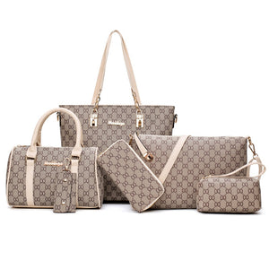 6PCS Women's Bag Set Fashion PU Leather Ladies Handbag 8 words Print Messenger Shoulder Bag Wallet Bags Famous brand 2020