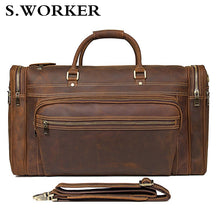 Load image into Gallery viewer, Men's Crazy Horse Leather Travel Bag Cowhide Big Travel Duffel Durable Cowhide Weekend Bag HandmadeGenuine Leather Luggage Bag
