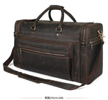 Load image into Gallery viewer, Men's Crazy Horse Leather Travel Bag Cowhide Big Travel Duffel Durable Cowhide Weekend Bag HandmadeGenuine Leather Luggage Bag
