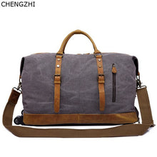 Load image into Gallery viewer, CHENGZHI Canvas with leather trolley travel bag portable multi-function rolling luggage spinner on wheels retro men's messenger
