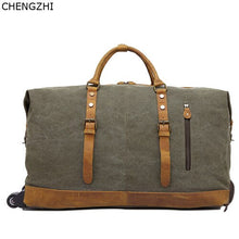 Load image into Gallery viewer, CHENGZHI Canvas with leather trolley travel bag portable multi-function rolling luggage spinner on wheels retro men's messenger
