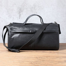 Load image into Gallery viewer, Casual simple genuine leather men's travel bag handbag fashion natural soft real cowhide weekend outdoor black luggage bag
